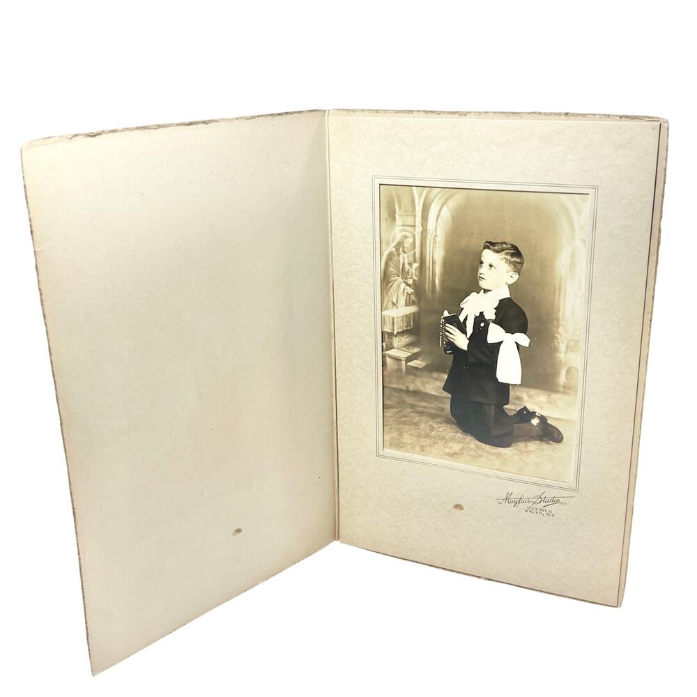 Antique First Holy Communion Portrait Photograph Young Boy 1930 Mayfair Brooklyn